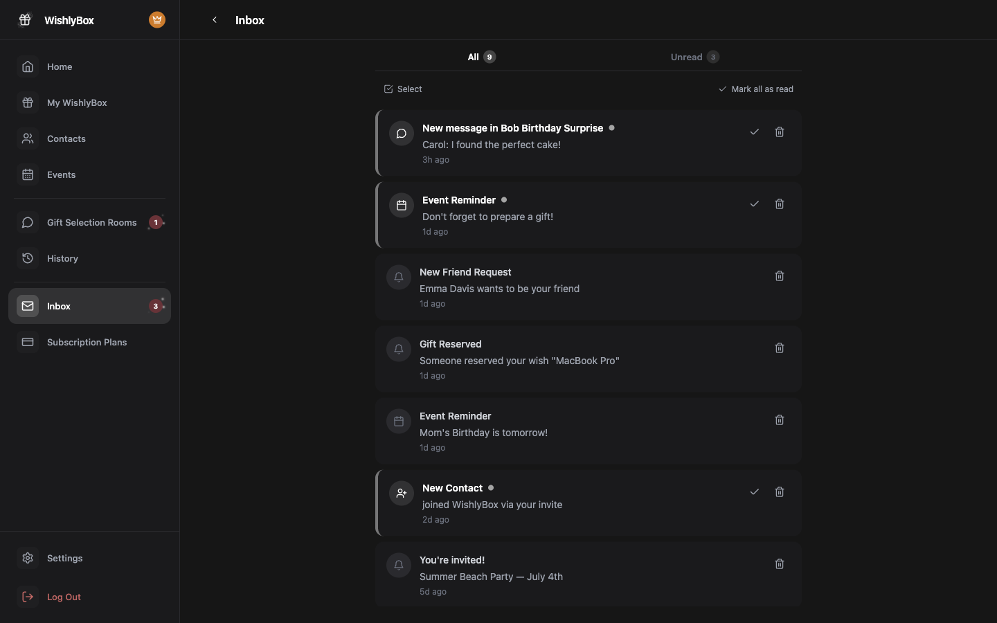 WishlyBox Notifications