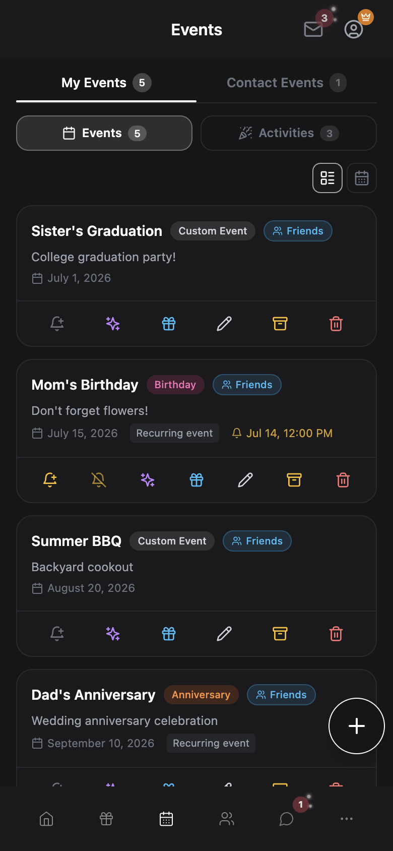 WishlyBox mobile Calendar