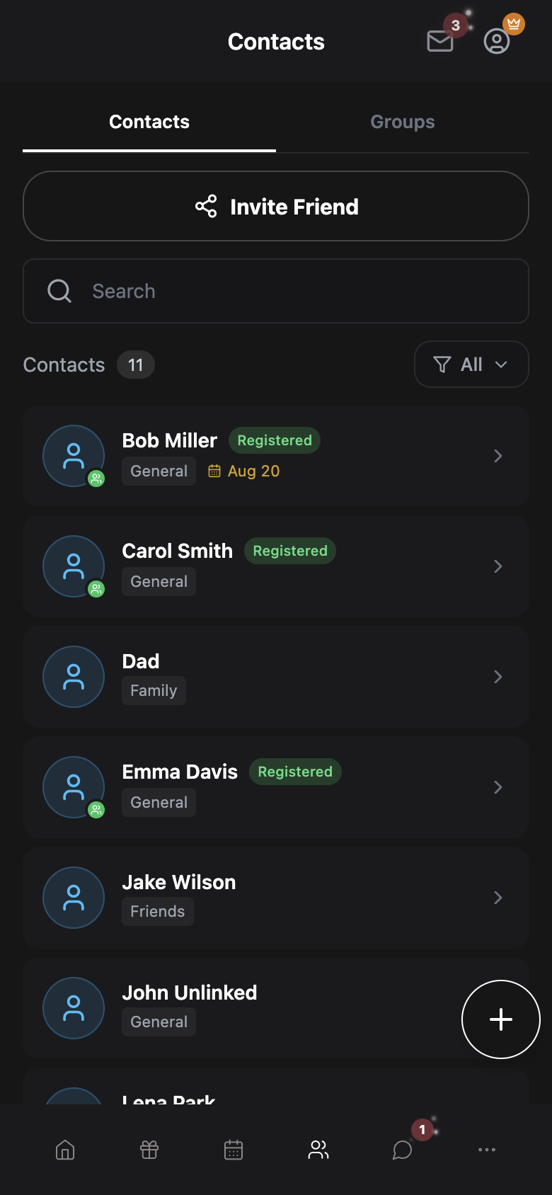 WishlyBox mobile Contacts