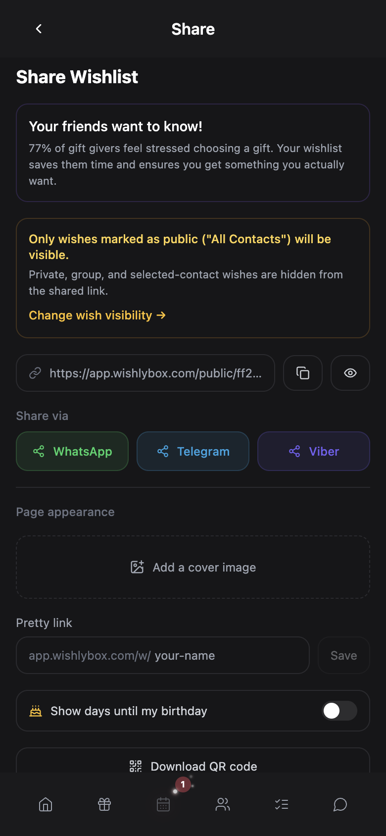 WishlyBox mobile Sharing